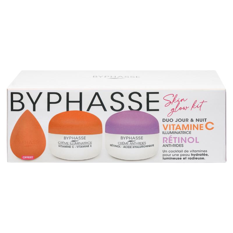 BYPHASSE KIT SKIN GLOW CREMES VITAMINE C 50ML ET RETINOL 50ML+BEAUTY BLENDER (OFFERT)