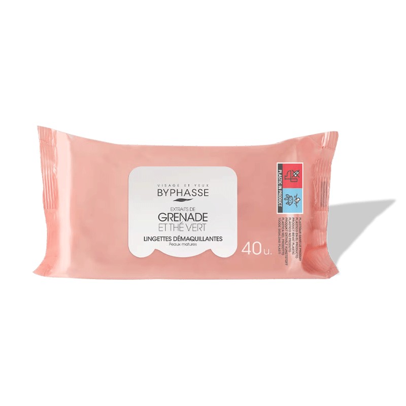 BYPHASSE LINGETTES DEMAQUILLANTES GRENADE ET THE VERT BT/40