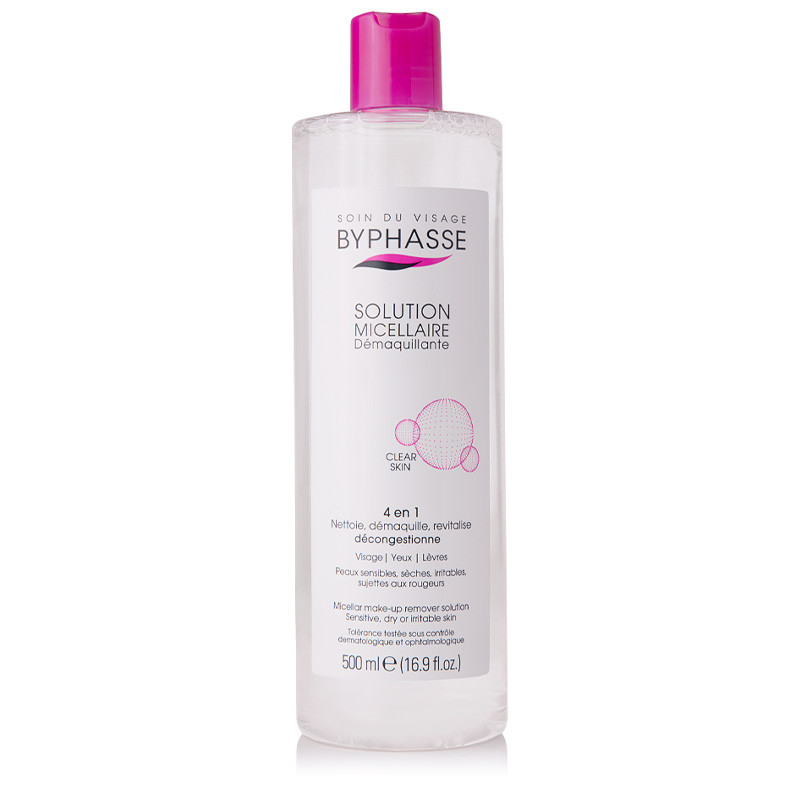 BYPHASSE SOLUTION MICELLAIRE DEMAQUILLANTE 4 EN 1 CLEAR SKIN 500ML