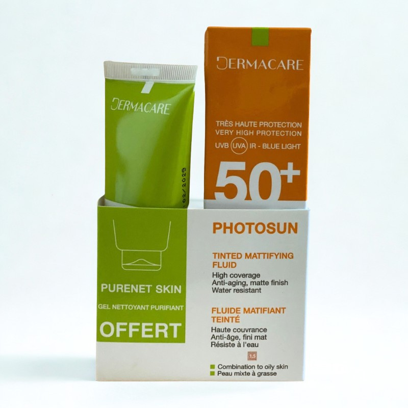DERMACARE PHOTOSUN 1.5 FLUIDE MATIFIANT TEINTEE PEAUX MIXTES A GRASSES SPF 50+ 50ML