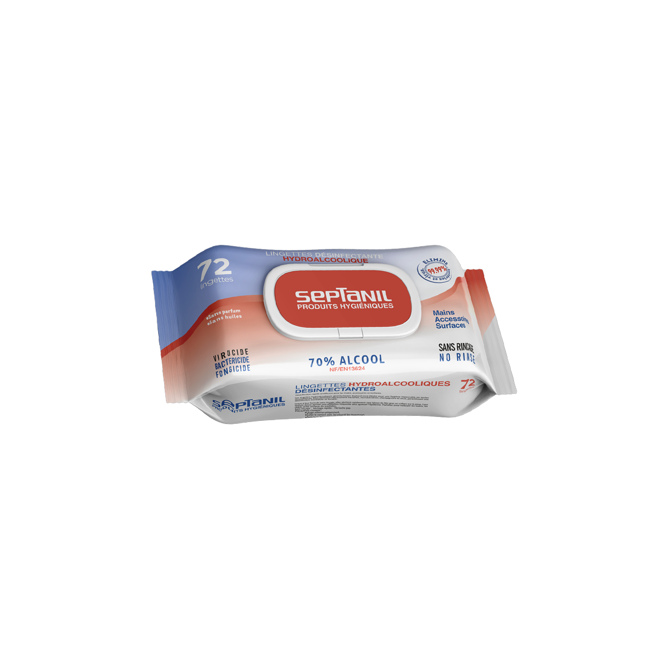 SEPTANIL LINGETTES DESINFECTANTES SOLUTION HYDROALCOOLIQUE 70% ALCOOL 72 LINGETTES